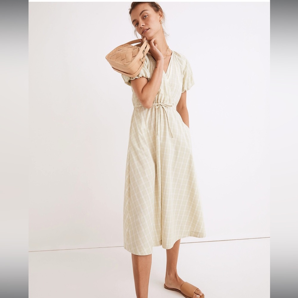 Madewell Plaid Tie-Waist Midi Dress like new
